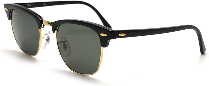 Ray Ban Sunglasses Clubmaster RB3016 W0365 Ebony Black/Arista Gold/Crystal Green, 51mm, Black Fra... | Amazon (US)