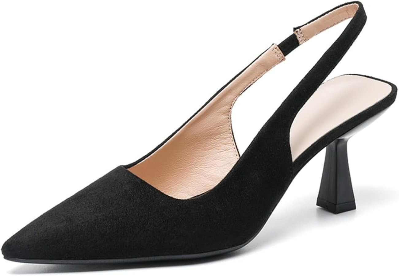 HROYL Women's Slingback Kitten Heels Closed Pointed Toe Wedding Party Dress Pumps Sandals | Amazon (US)