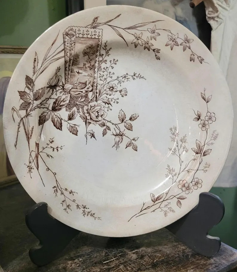 Antique Victorian Brown Transferware Plate, E.M. & Co Trentham, 1888 Registered Design, English F... | Etsy (Global)