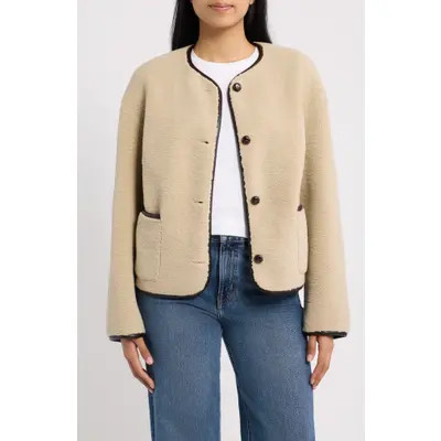 Bernardo Faux Shearling Jacket with Faux Leather Trim in Brown at Nordstrom, Size Medium | Nordstrom