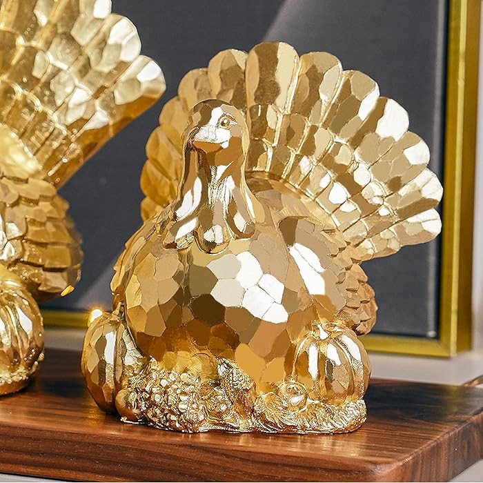 Thanksgiving Turkeys Decor, Gold Resin Turkey Figurine, Small Turkeys Statue for Decorating, Turk... | Amazon (US)