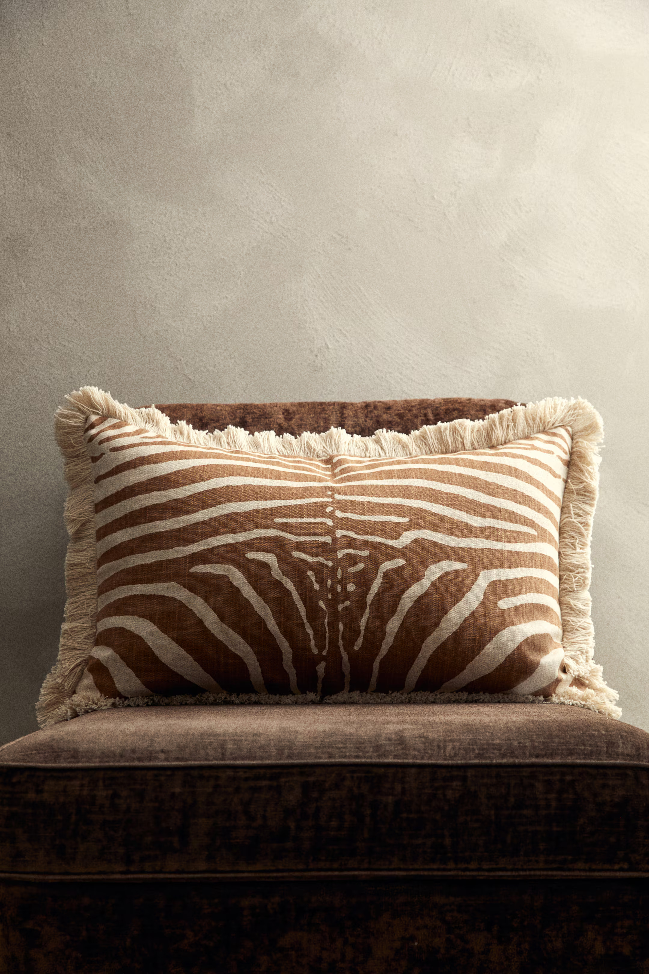 Cushion Cover with Fringe - Light brown/zebra print - Home All | H&M US | H&M (US + CA)