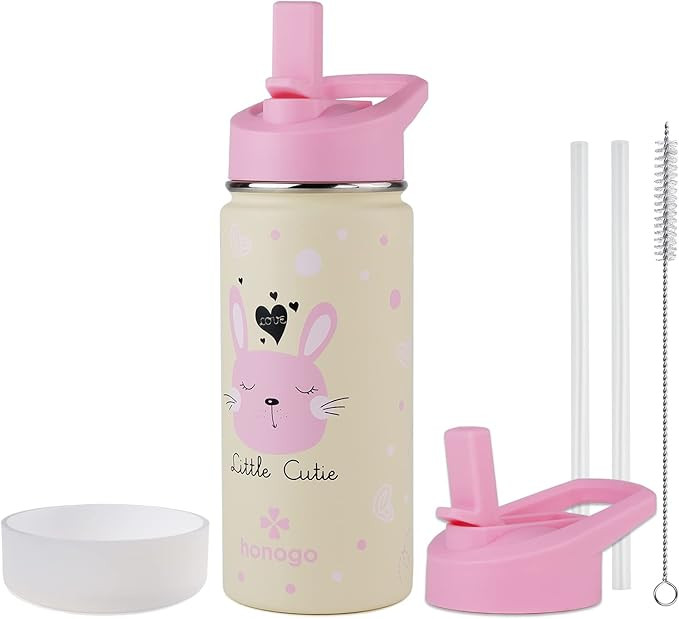 16 oz Stainless Steel Insulated Kids Water Bottle, Leak Proof Metal Thermos Flask with Straw lid,... | Amazon (US)