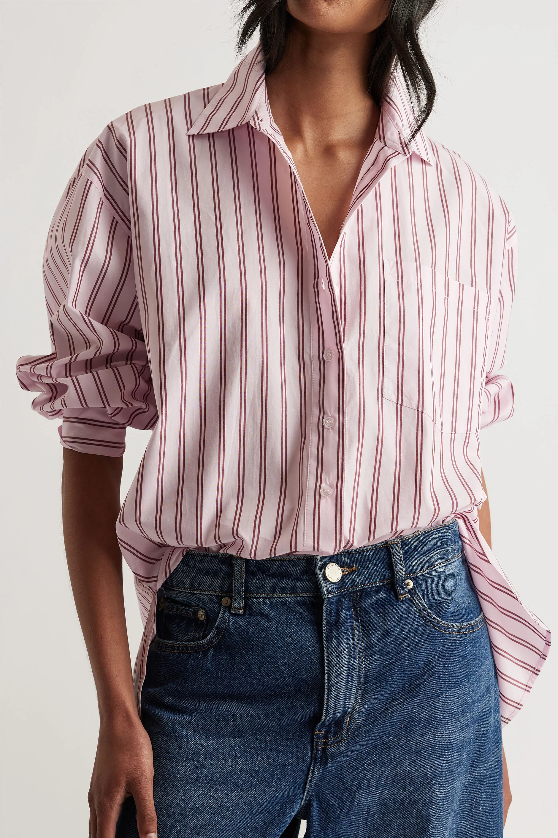 Ella Oversized Shirt - Ruby Stripe | DECJUBA