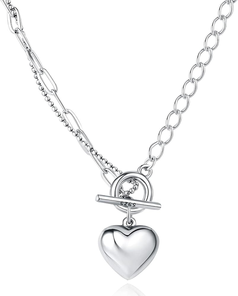 925 Sterling Silver Fashion Heart Pendant Necklaces with Toggle Clasp, Heart Toggle Chocker Neckl... | Amazon (US)
