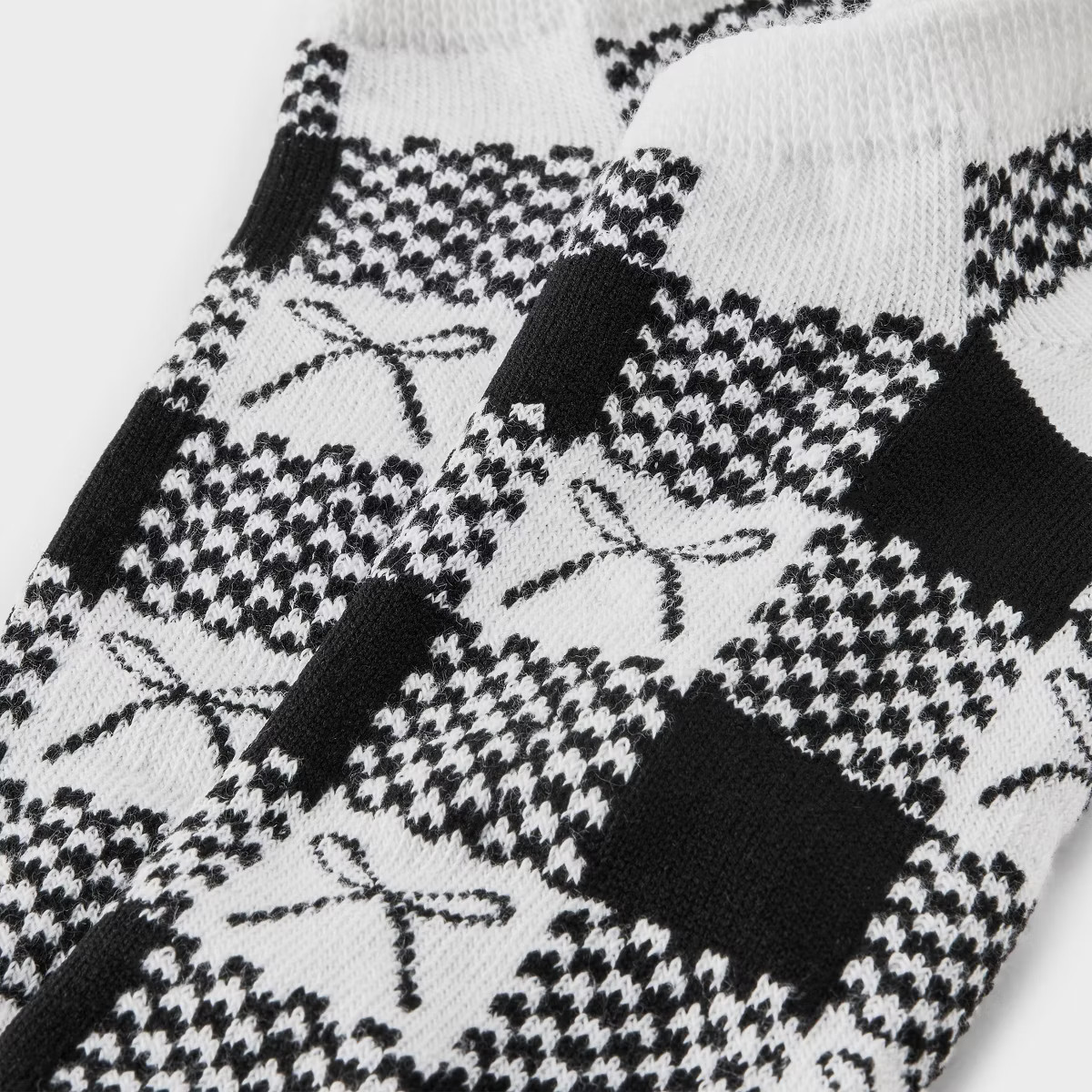 Women's Gingham Check Bows Low Cut Socks - Black/White 4-10 | Target