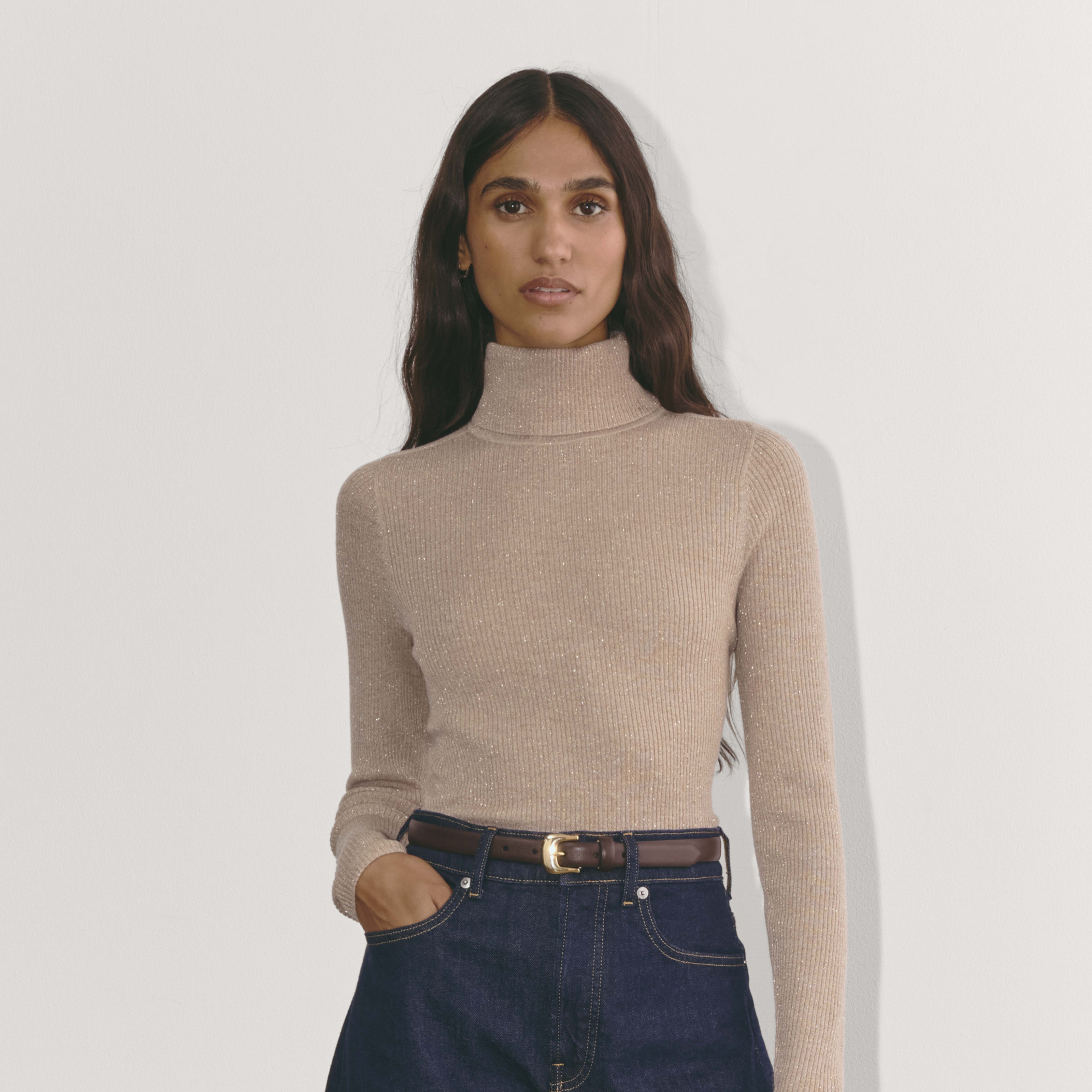 Women's Turtleneck in Lurex Merino Sweater by Everlane in Rose Gold, Size XXS | Everlane