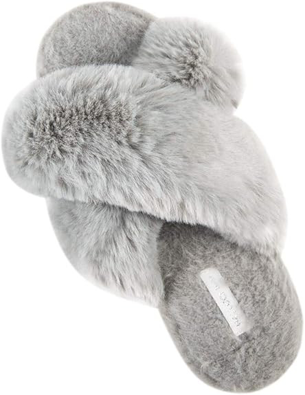 HALLUCI Women's Cross Band Soft Plush Fleece House Indoor or Outdoor Slippers | Amazon (US)