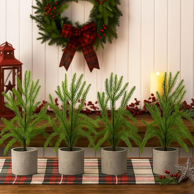 4 Pack Small Christmas Tree Table Decorations Centerpiece Indoor Mini Rustic Artificial Pine Tree... | Amazon (US)