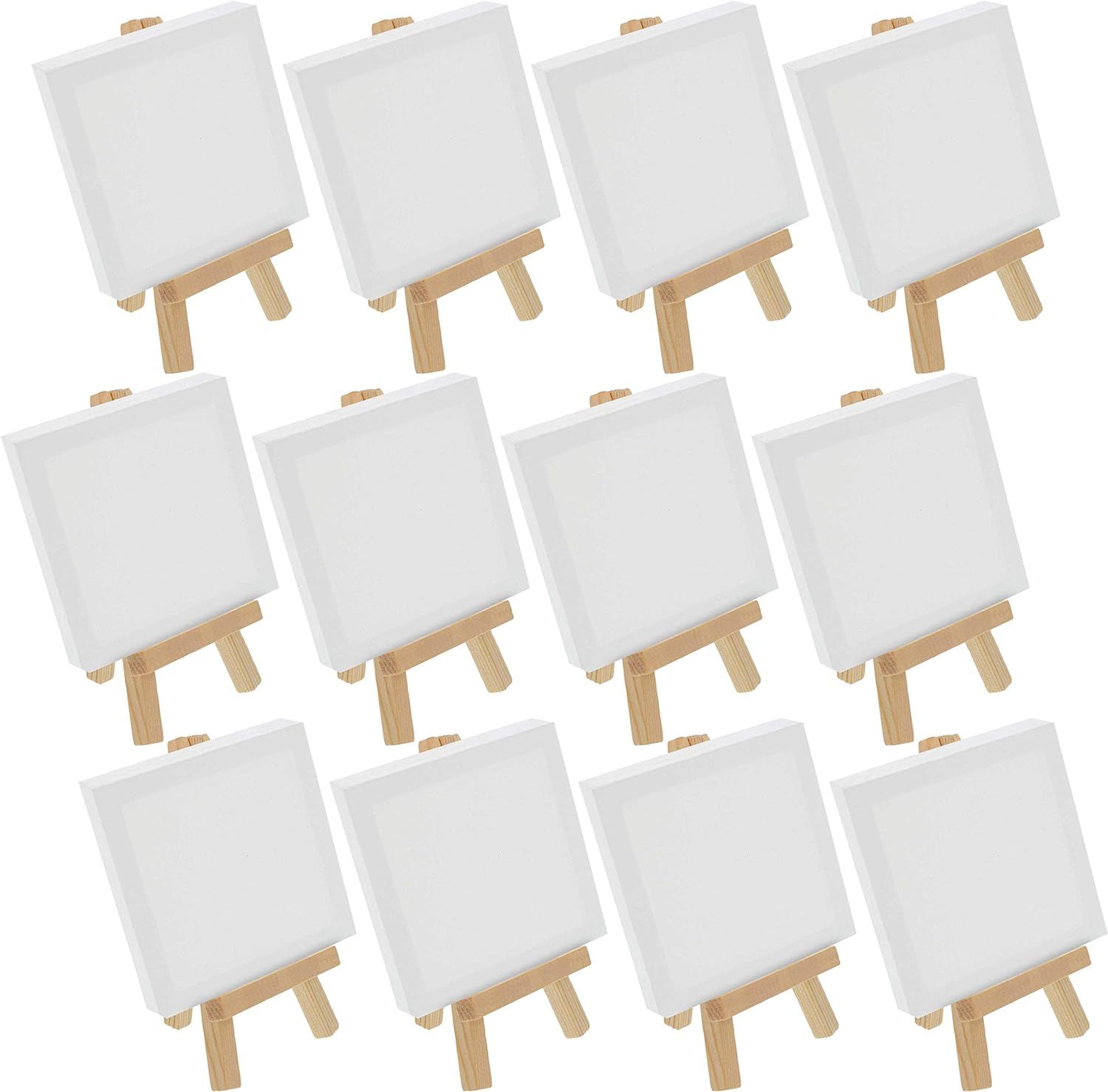 U.S. Art Supply 3" x 3" Stretched Canvas with 5" Mini Natural Wood Display Easel Kit (Pack of 12)... | Amazon (US)