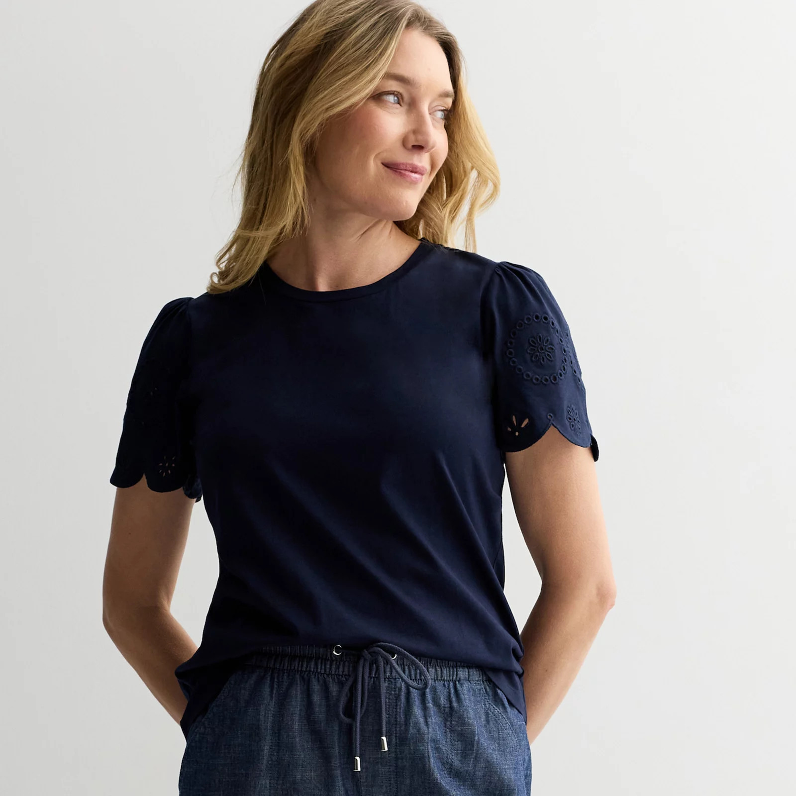 Women's Croft & Barrow® Eyelet Sleeve Top, Size: Small, Genuine Blue | Kohl's