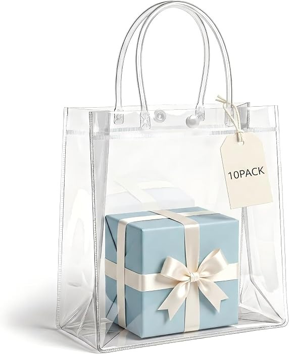Clear Gift Bags with Handles 10-Pack \u2013 RJTLPNK Transparent PVC Favor Bags for Wedding, Birth... | Amazon (US)