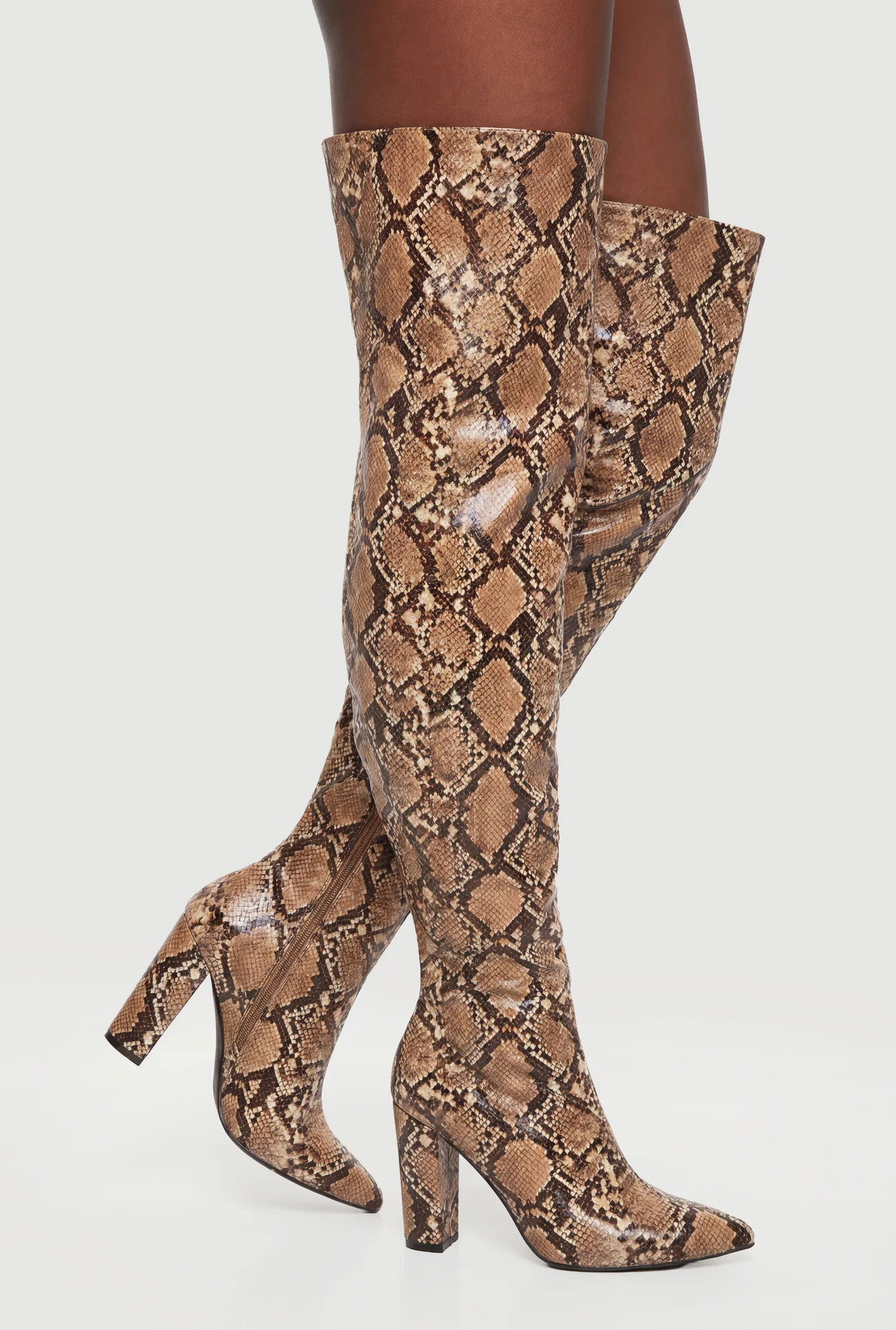 Pointy Toe Block Heel Thigh High Boots | Rainbow Shops