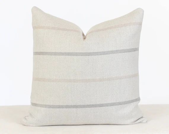 Indoor Outdoor Designer Pillows, Neutral Striped Pillow Cover, Beige Striped Pillow Cover, Outdoo... | Etsy (US)