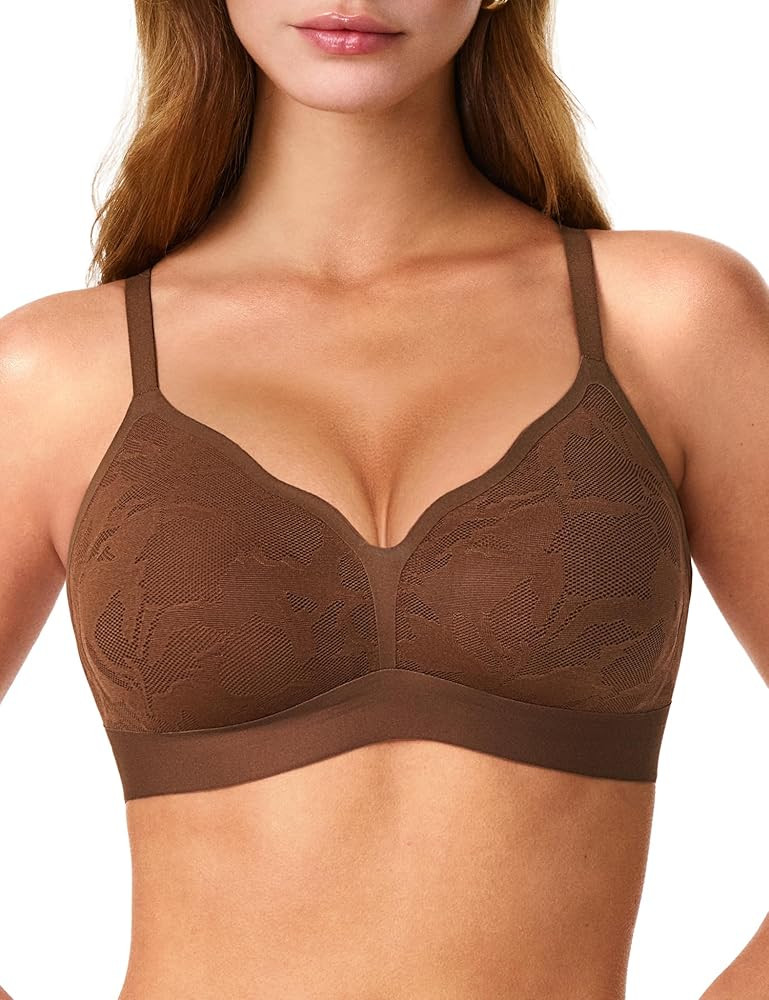Women's Wireless No Show Lace Bras, Sexy Seamless Comfortable Bralettes No Underwire Scalloped Ts... | Amazon (US)
