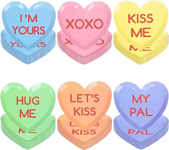 60 PCS Heart Paper Plates Valentine’s Day 9 Inch Party Plates Disposable Heart Dinner Plates De... | Amazon (US)