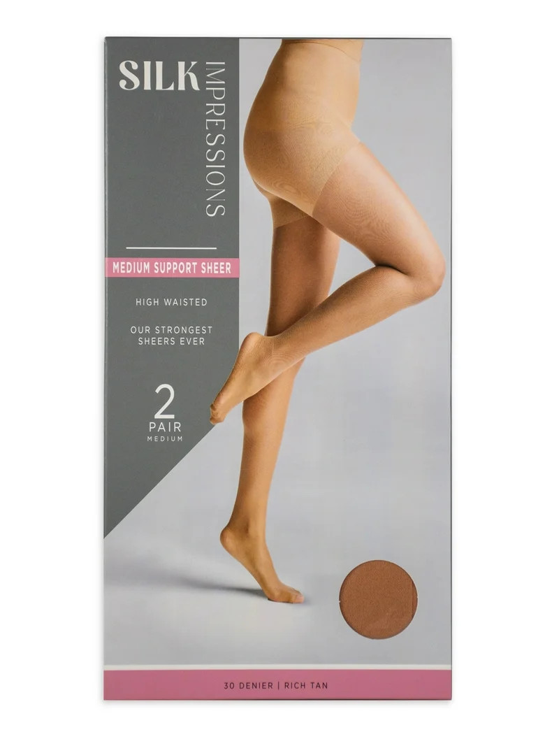 Silk Impressions 30 Denier Sheer Support Pantyhose for Women, Sizes S-3XL, 2-Pack | Walmart (US)