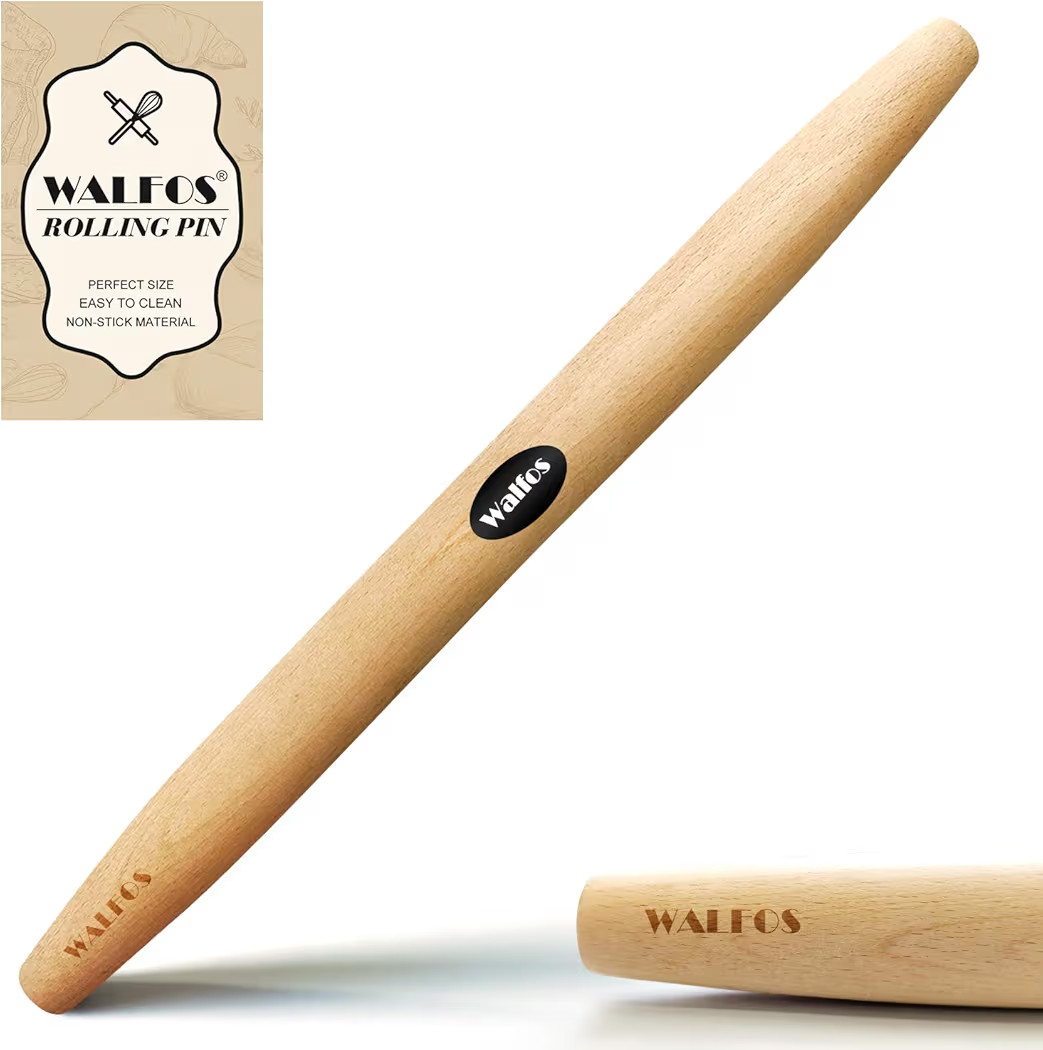 WALFOS French Rolling Pin for Baking, Tapered Design Natural Beech Wood Rolling Pins, Essential K... | Amazon (US)