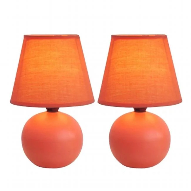 Simple Designs Mini Ceramic Globe Table Lamp 2 Pack Set, Orange | Walmart (US)