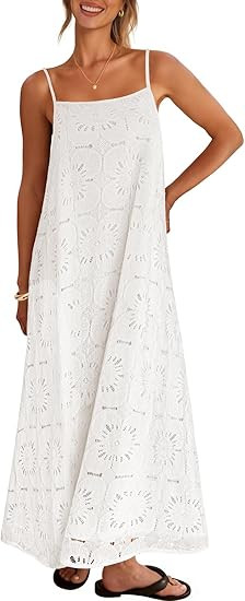 MEROKEETY Women's Summer Spaghetti Straps Sundress 2026 Casual Sleeveless Floral Lace Eyelet Boho... | Amazon (US)