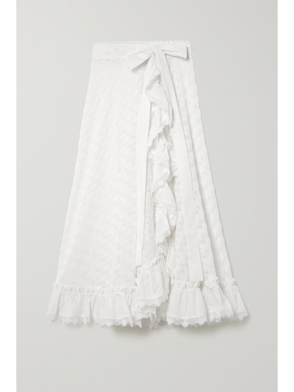 WAIMARI - + Net Sustain Janeiro Ruffled Guipure Lace-trimmed Crochet-knit Wrap Skirt - White | NET-A-PORTER (US)