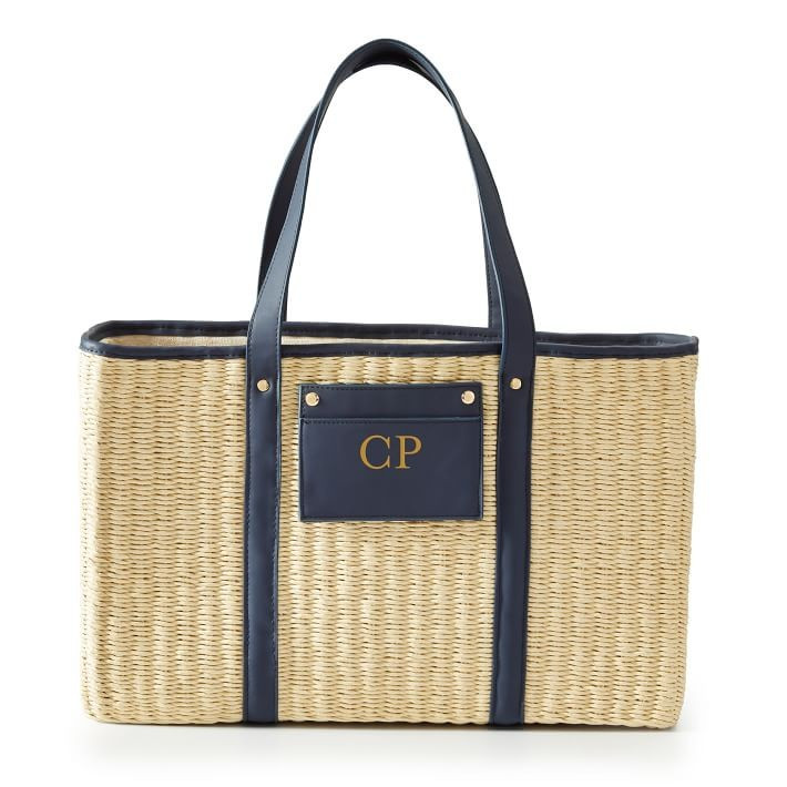 Palermo Straw Beach Tote, Navy | Mark and Graham