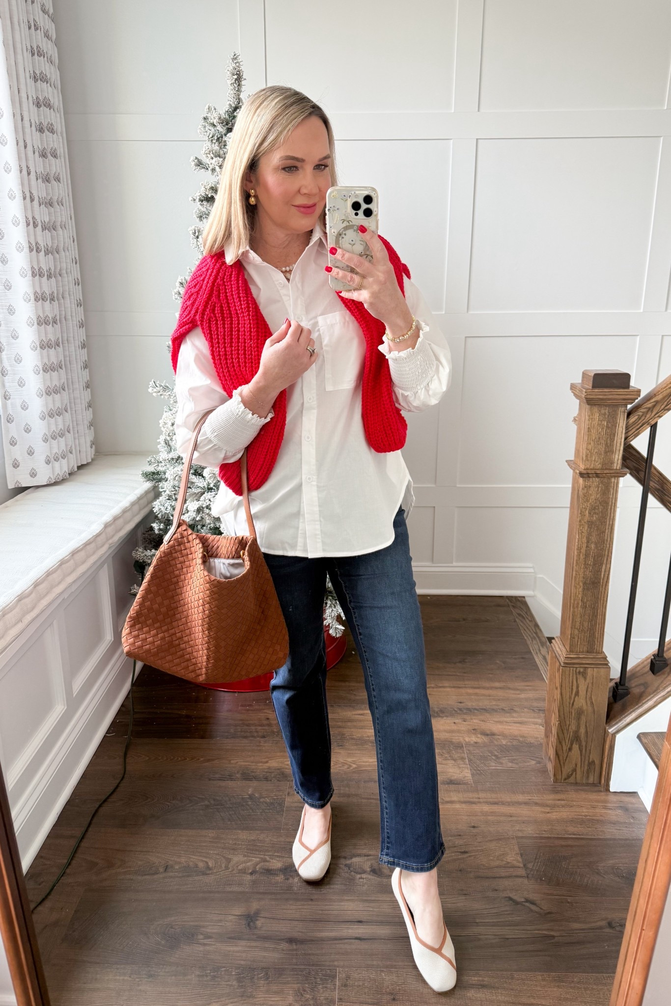 Monday Style. All amazon except for my jewelry. These elastic waist jeans are my favorite and so comfortable. This is the darkness blue wash in size medium. I’ve shared this classic shirt so many times - the smocked sleeves are everything and give such a chic structured look. This handbag looks so expensive. And my ballet flats are a designer look for less - so comfortable! 

#LTKWorkwear #LTKOver40 #LTKootd