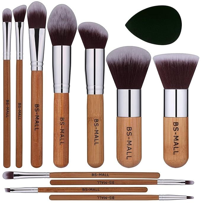 BS-MALL Makeup Brush Set 11Pcs Bamboo Synthetic Kabuki Brush Set Foundation Powder Blending Conce... | Amazon (US)