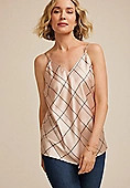 Blush Satin Windowpane V Neck Cami | Maurices