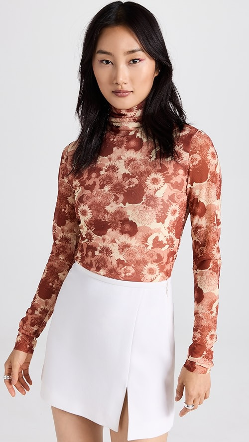 Printed Mesh Long Sleeve Rollneck Top | Shopbop