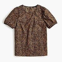 Puff-sleeve top in leopard print cotton poplin | J.Crew US