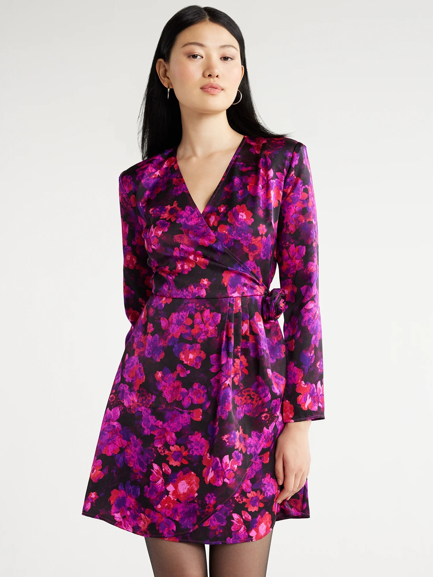 Scoop Women’s Rosette Satin Mini Dress, Sizes XS-XXL | Walmart (US)