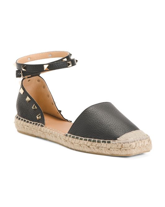 Made In Spain Leather Flat Closed Toe Espadrille Sandals | TJ Maxx