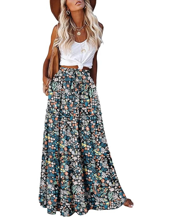 onlypuff Boho Maxi Skirt for Women High Waist Western Long Skirts Festival Outfits Clothing with ... | Amazon (CA)