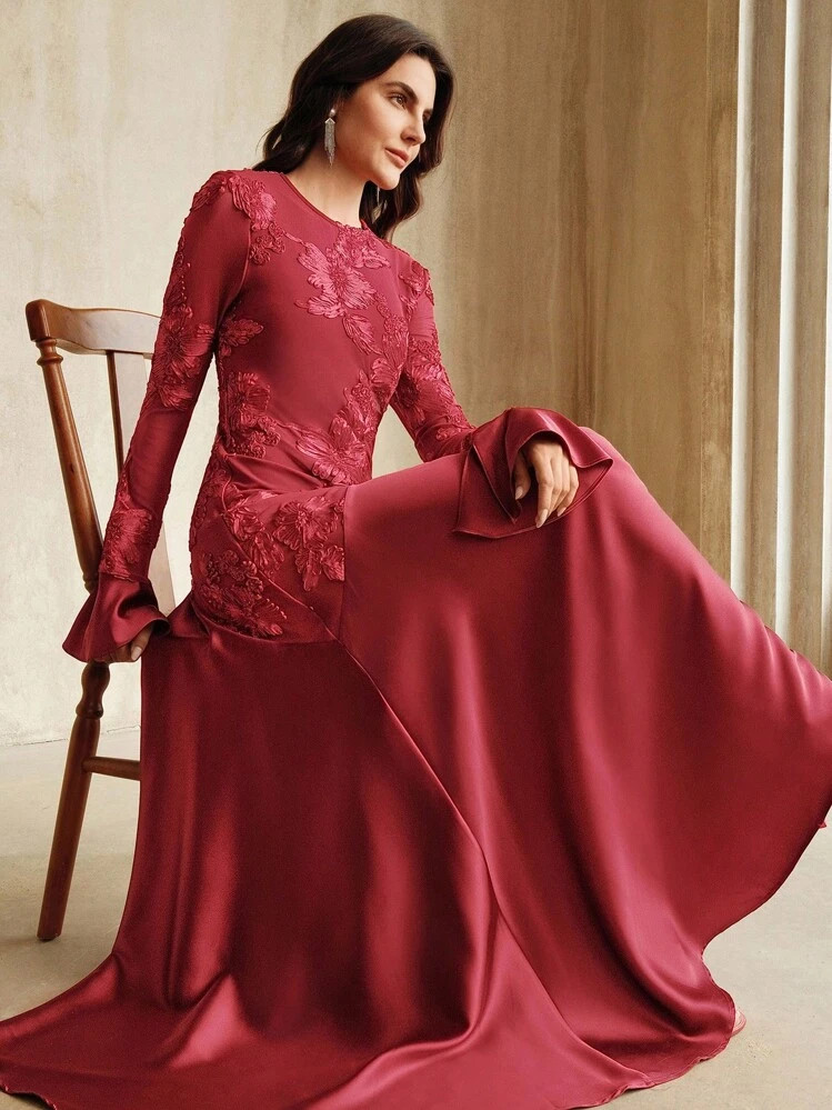 Anewsta Ladies' Elegant Floral Pattern Bell Sleeve A-Line Dress | SHEIN