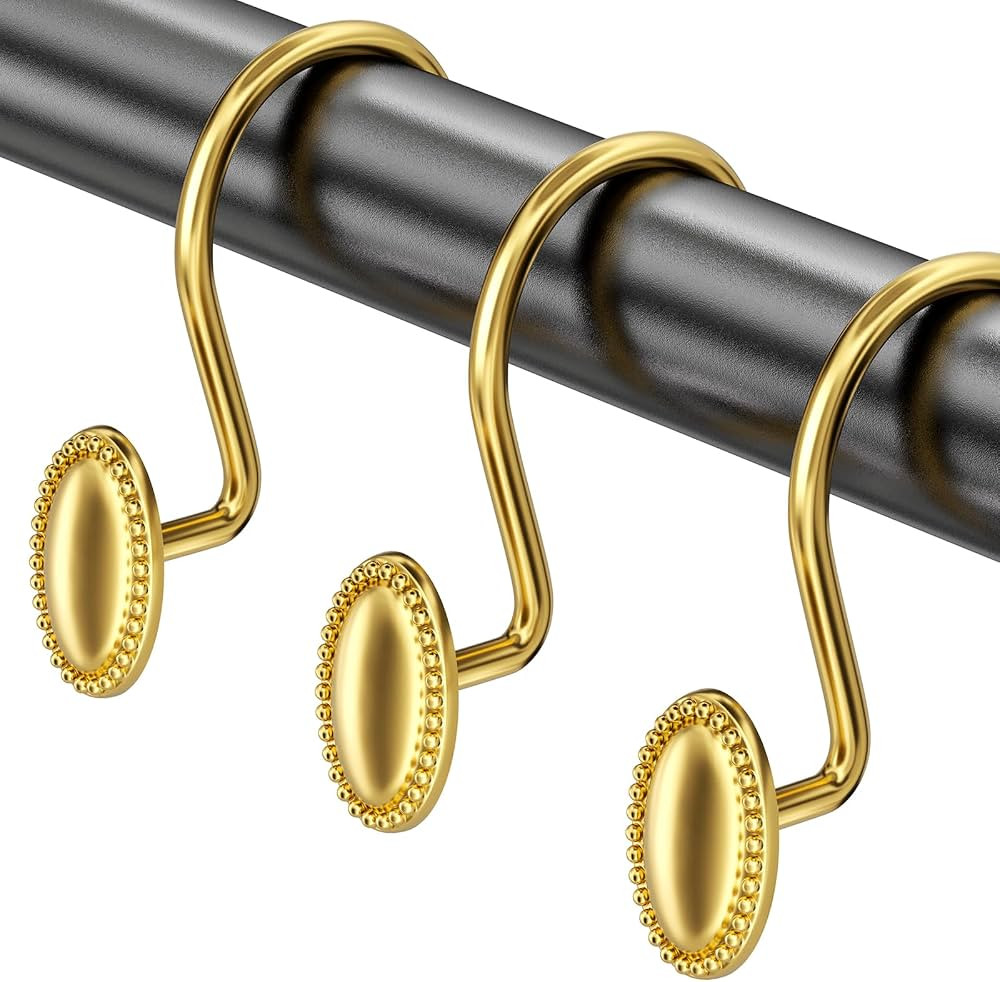 AmazerBath Gold Shower Curtain Hooks, 12PCS Rust Proof Shower Curtain Rings, Decorative Modern Sh... | Amazon (US)