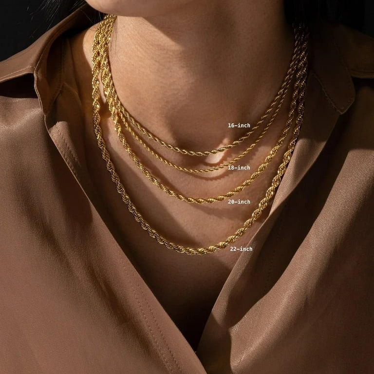 Gold Rope Chain for Men 2.5mm 3mm 4mm 18K Gold Plated Stainless Steel Rope Chain Necklace for Men... | Walmart (US)