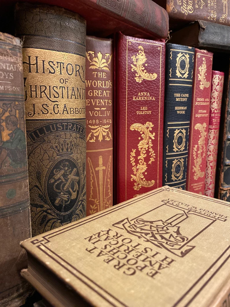 Lot of 7 Hardcover Mixed Antique Vintage Books Customizable Vintage Wedding Old Books Personalize... | Etsy (US)