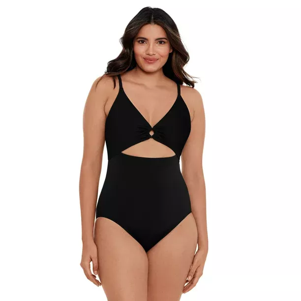 Time and Tru Women's and Women's Plus Size Solid Crinkle One Piece Swimsuit  