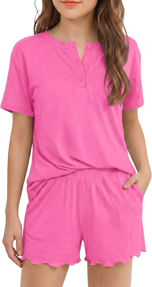 Arshiner Girls Pajamas Short Sleeve Button Pjs Cute Lettuce Loungewear Tie Dye Sleepwear | Amazon (US)