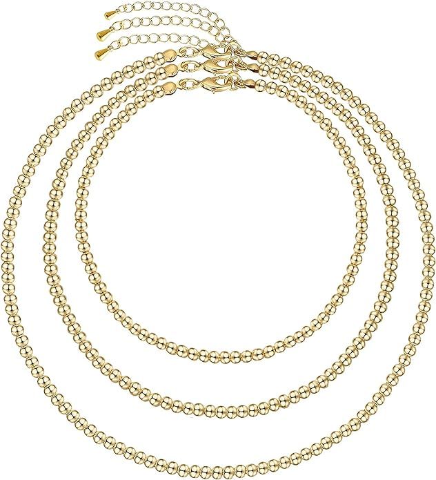 Gold Bead Necklace for Women,14K Gold Beaded Ball Necklaces 4mm | Amazon (US)
