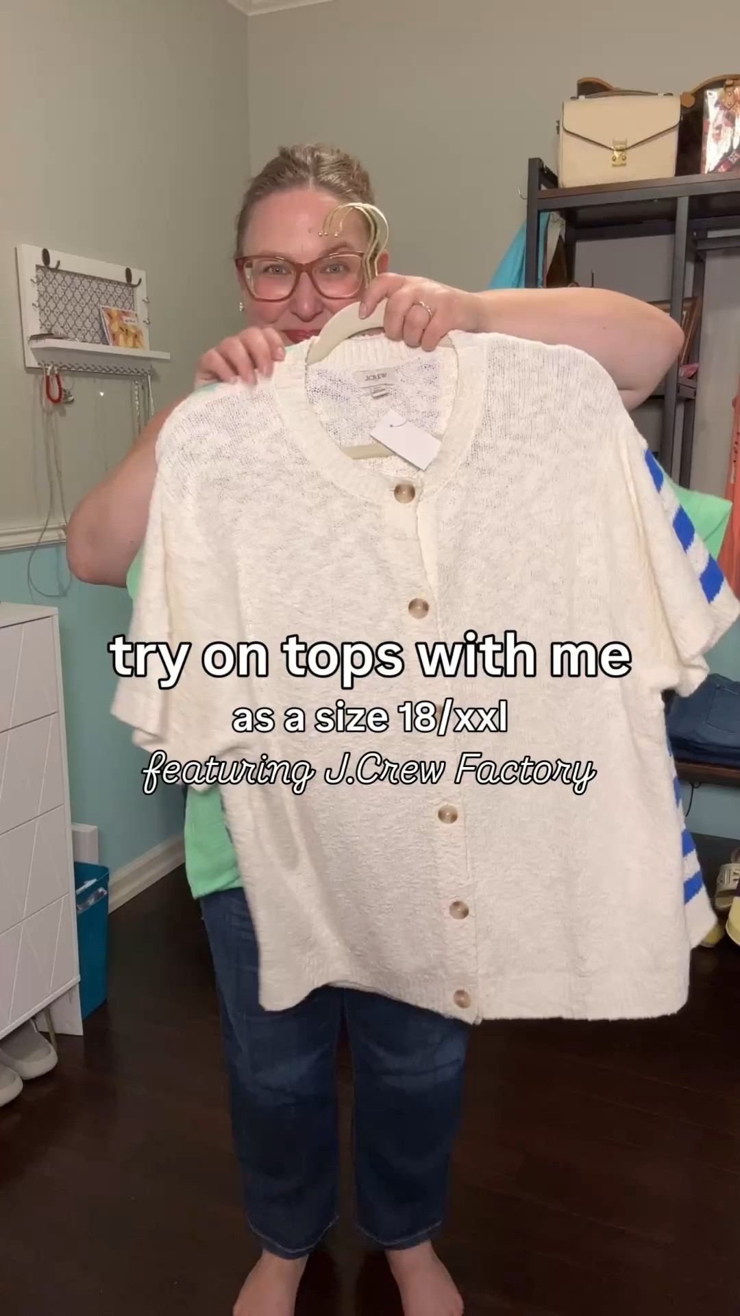 Tried on 3 tops from JCrew Factory. 

I might try sizing down in the first two tops. They are definitely too big/long when unbuttoned. 

The green shirt is an amazing color — especially for springs — but the top just didn’t fit right on my Apple shape body.

#LTKOver40 #LTKPlusSize #LTKMidsize