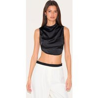 Black Satin Backless Highneck Extreme Crop Top | PrettyLittleThing US