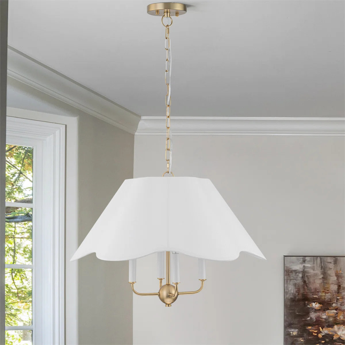 23" Modern Traditional 4-Light Scalloped Flower Fabric Shade Chandelier | Wayfair North America