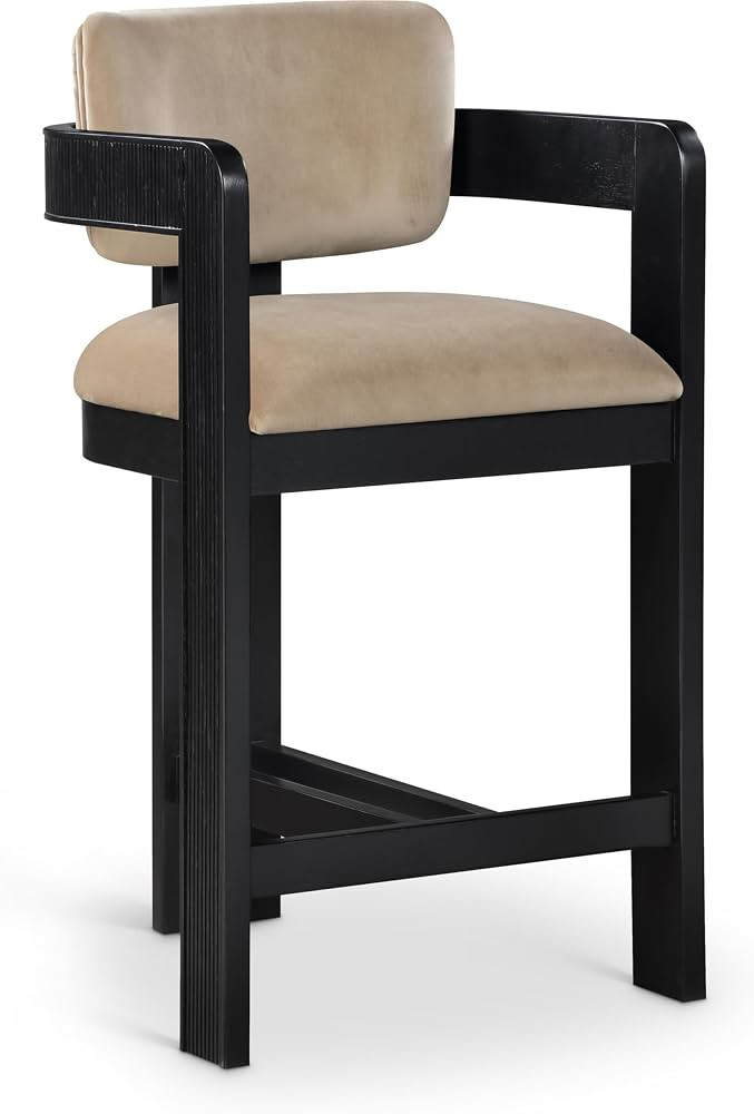 Meridian Furniture Sacha Velvet/Rubberwood Counter Stool, Beige | Amazon (US)