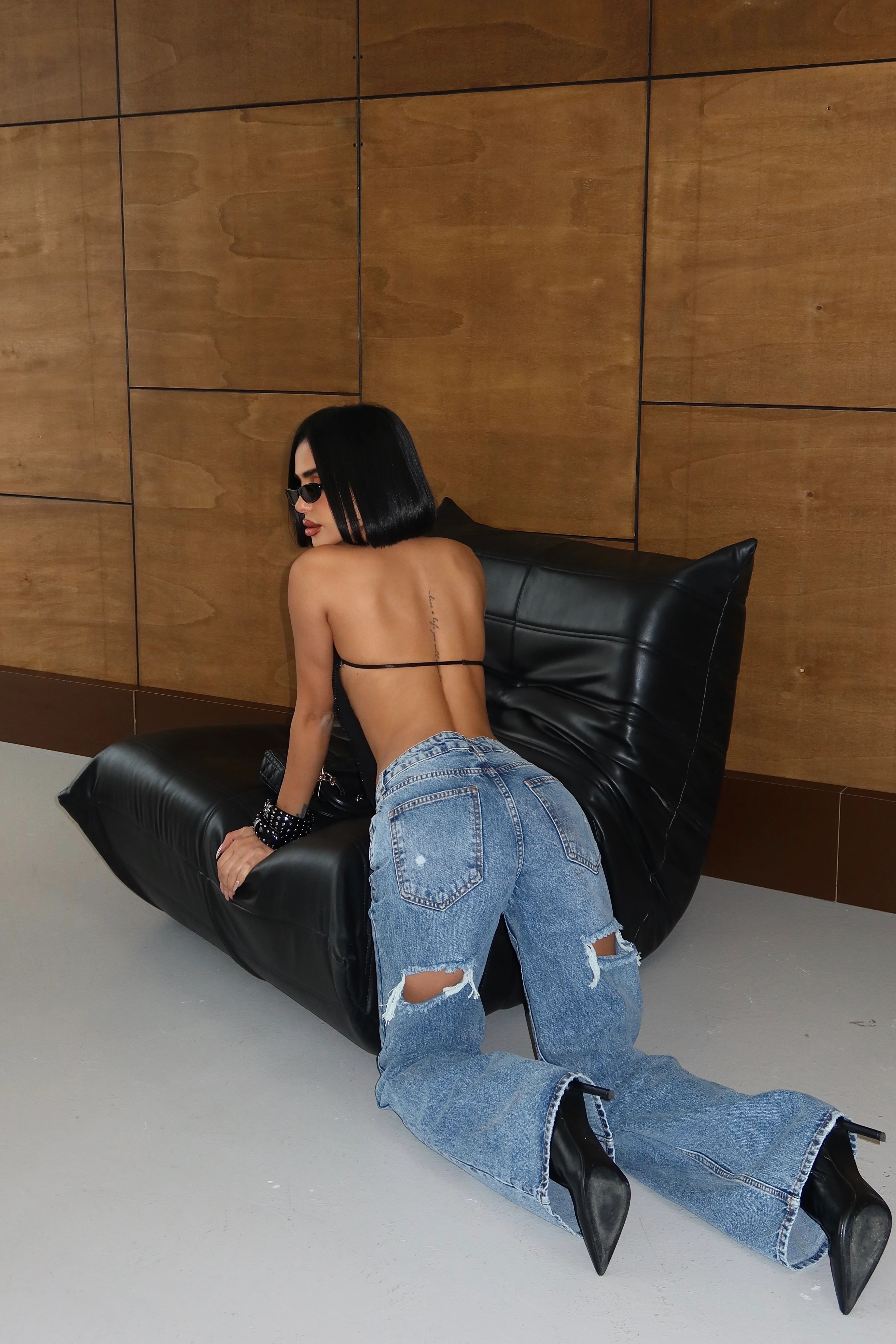 Cutout Back Wide Leg Jeans | PIRAL | PIRAL