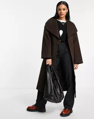 NA-KD wool blend belted coat in brown | ASOS | ASOS (Global)
