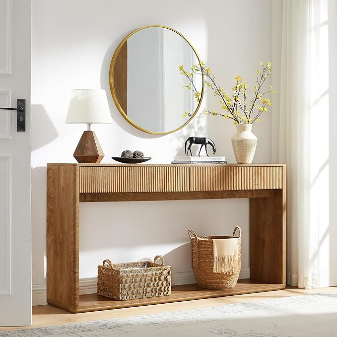 OKD 63" Fluted Console Table for Entryway, Modern Entryway Table with 2 Large Drawers, Long Sofa ... | Amazon (US)