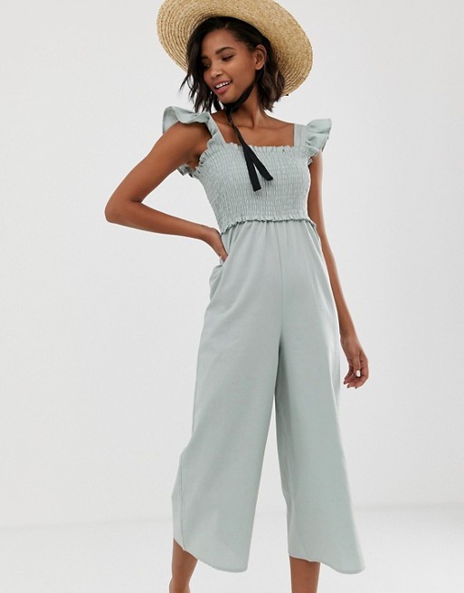ASOS DESIGN shirred frill sleeve jumpsuit | ASOS US