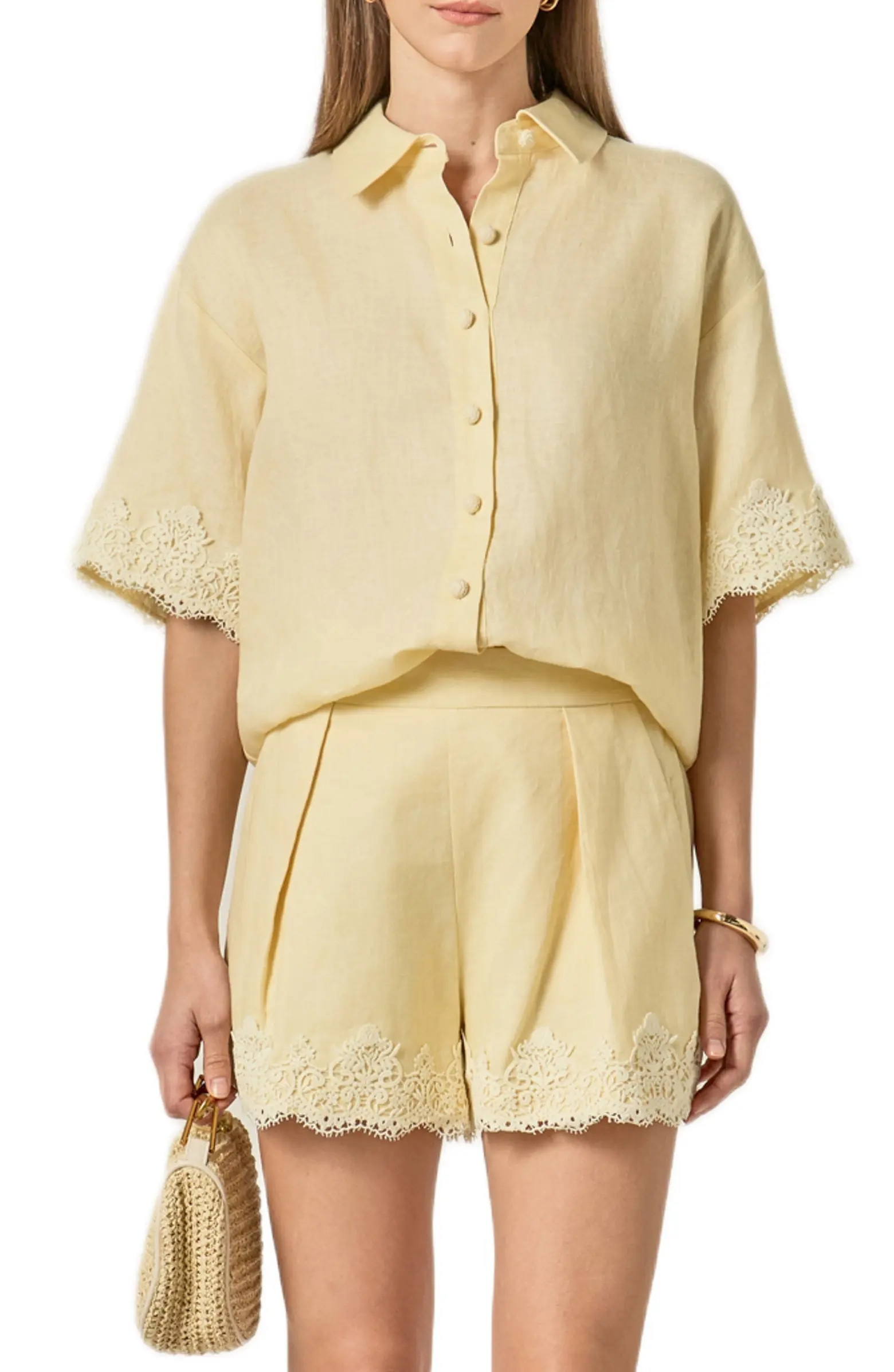 Embroidered Lace Linen Blend Shirt | Nordstrom